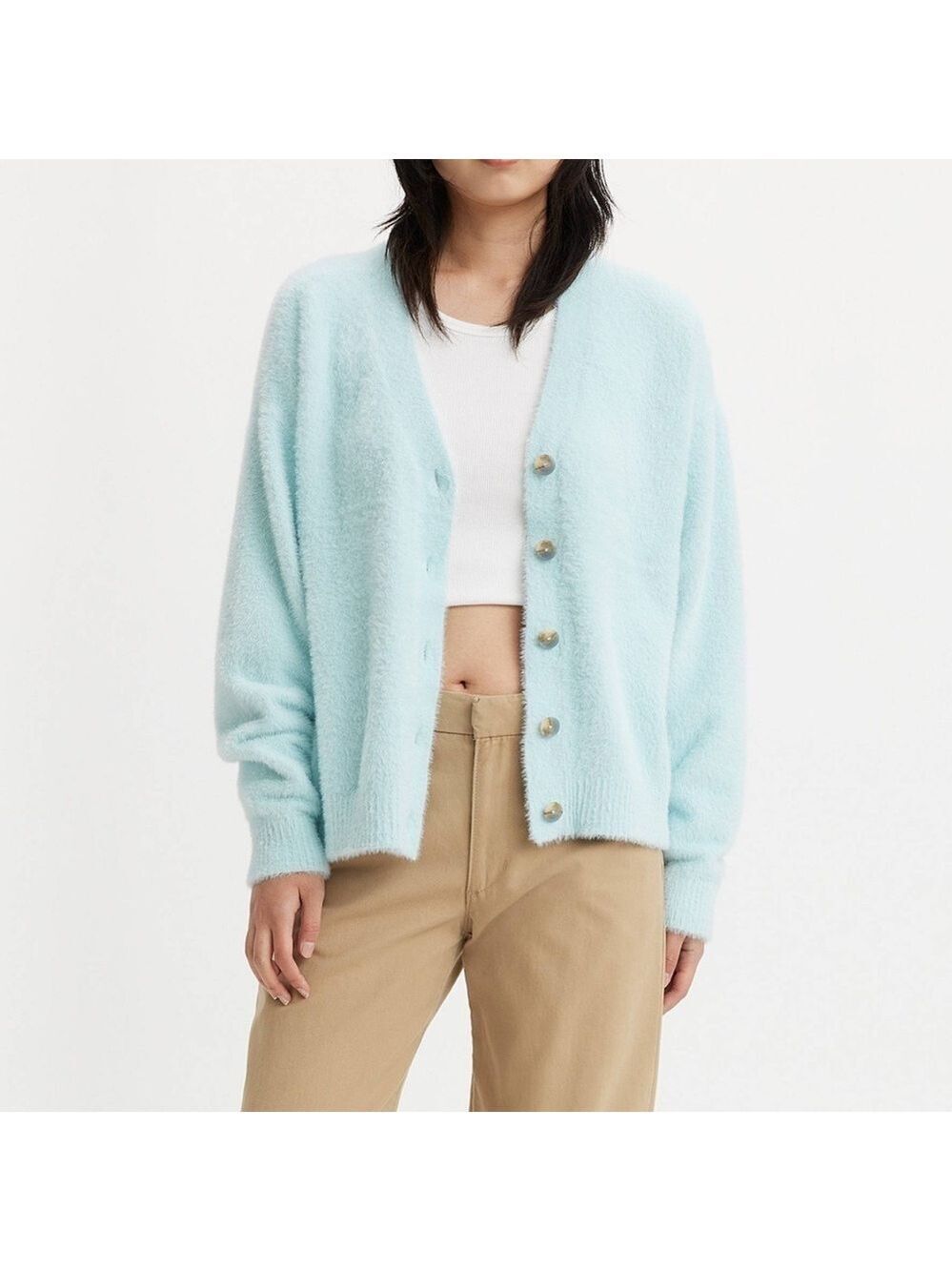 LEVI’S Peemium Gallery Cardigan Sweater Relaxed Fit NEVER WORN Omphalodes Blue L